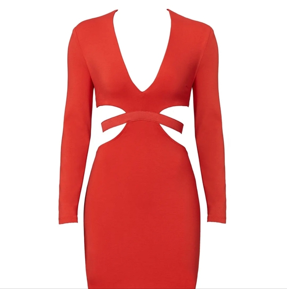 Bec And Bridge Red Long-Sleeve Cutout Bodycon Dress Sz. Small - Picture 3 of 11